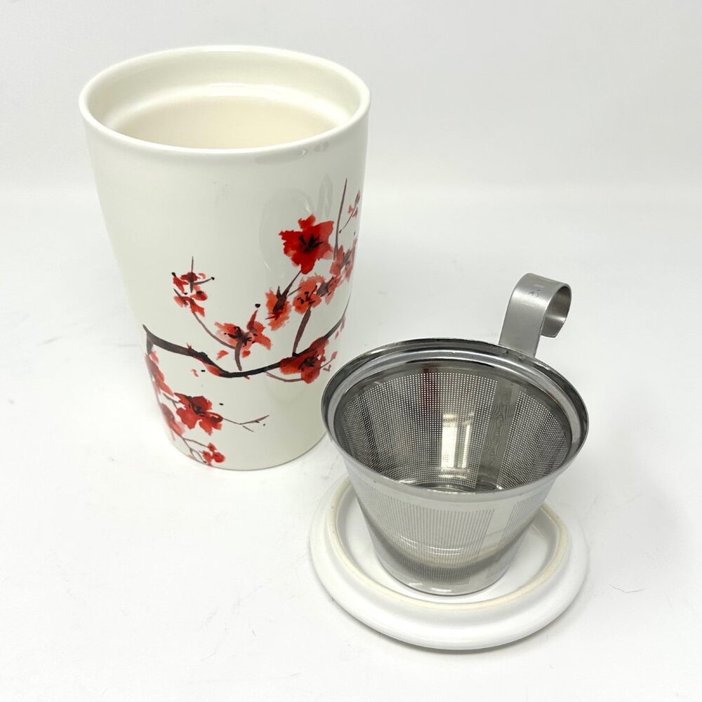 Tea Forte Kati Steeping Tumbler and Infuser w/Lid Cherry Blossom Design Nice!